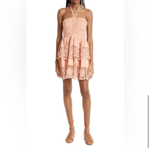 Ulla Johnson Savannah Floral-lace Halterneck Dress In Azalea - Picture 2 of 5